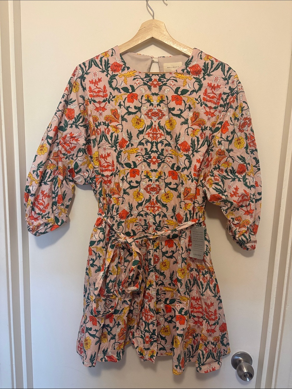 MELLODAY Pink Floral Long Sleeve Dress with Orange & Yellow Accents